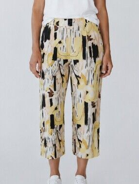 Foil 100% Linen Multi Colored Abstract Print Cropped Pants Size 6